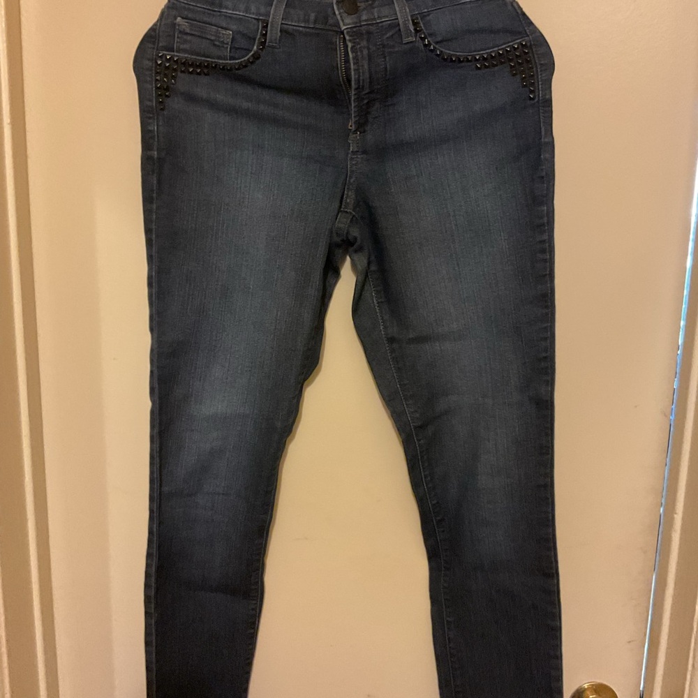 NYDJ Dark Blue Skinny Jeans with Studded Pocket Trim